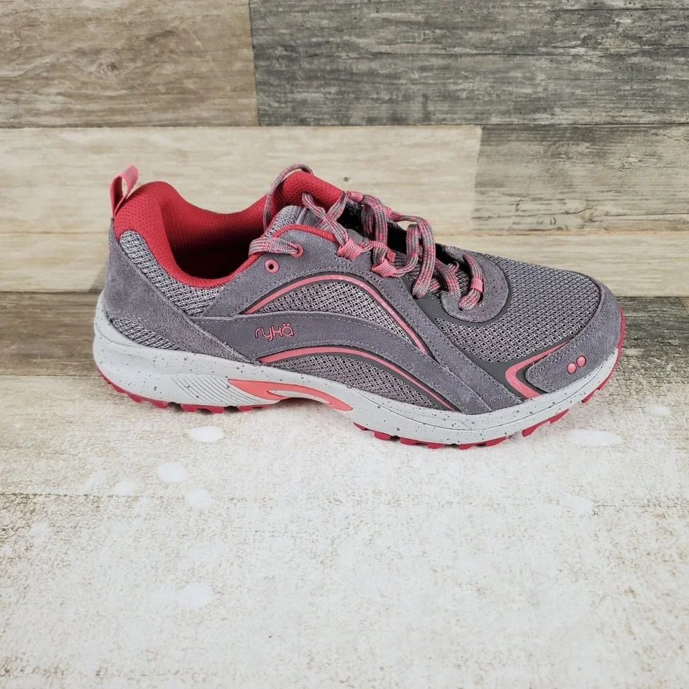 Ryka Sky Walk Womens Shoes Sz 9.5 M Trail Running Gray Sky Pink Lace-Up Sneakers